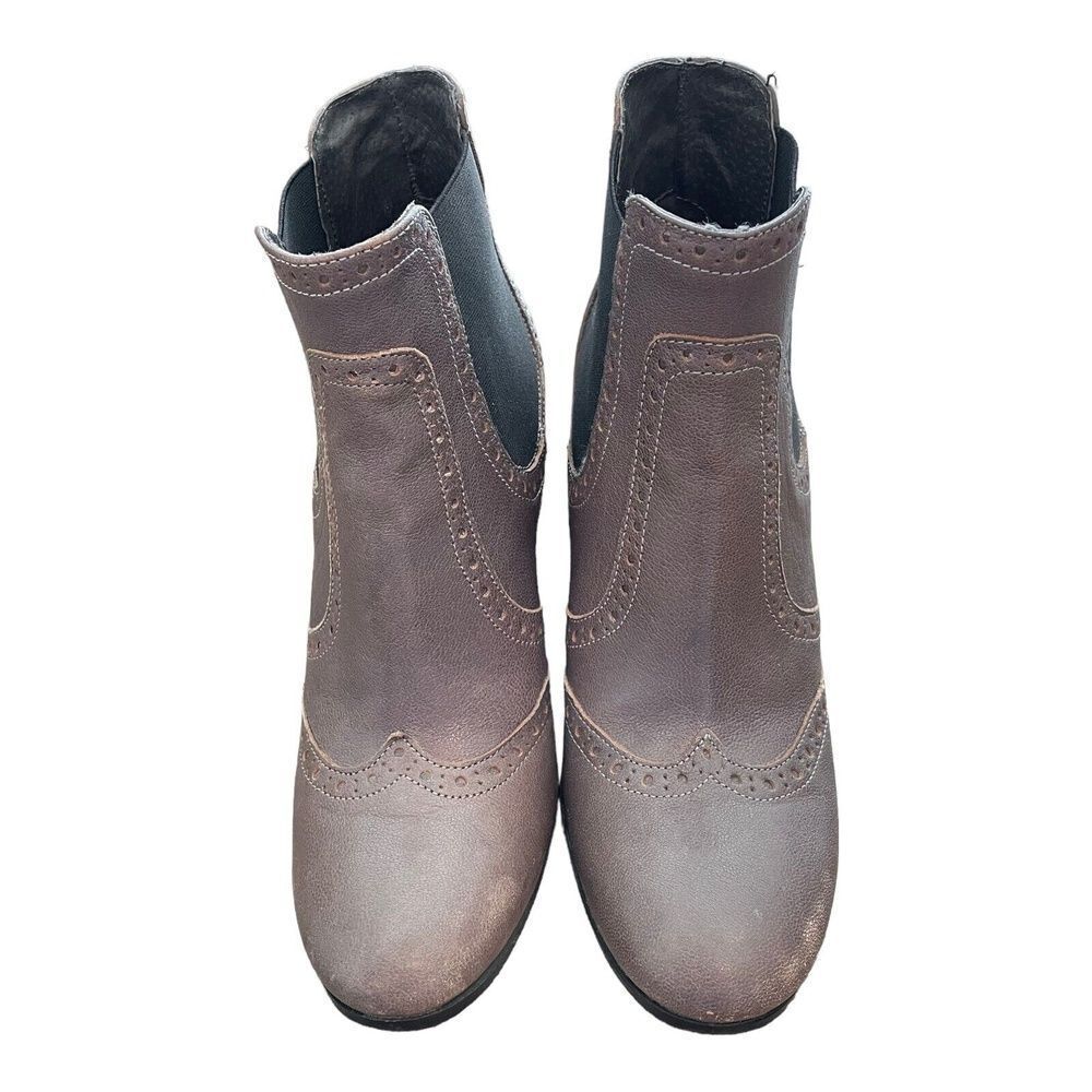 Paola Ferri Taupe Leather Brogue Chelsea Block Heel Ankle Boot Wingtip EU 38 7